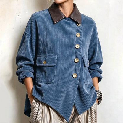 Cardydony Women's Fall Winter Cozy Asymmetric Corduroy Top
