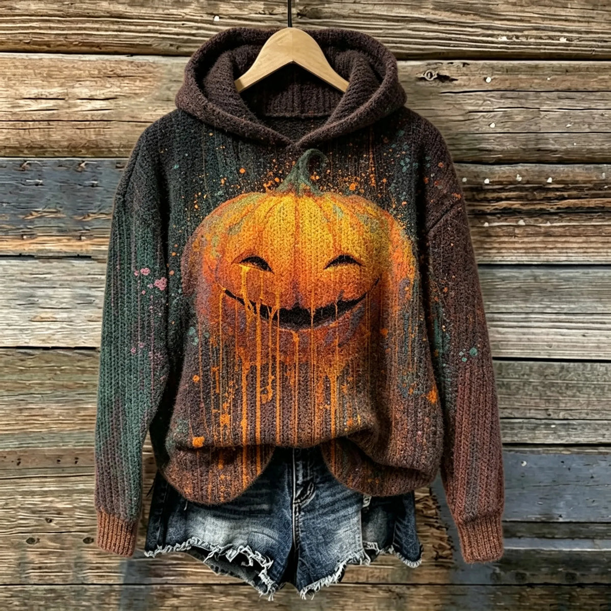 Cardydony Women's Retro Halloween Pumpkin Print Sweater