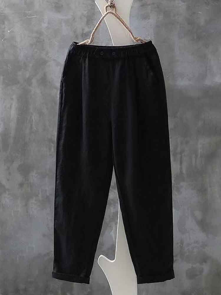 Cardydony Women's Simple Linen Blend Elastic Waist Casual Pants