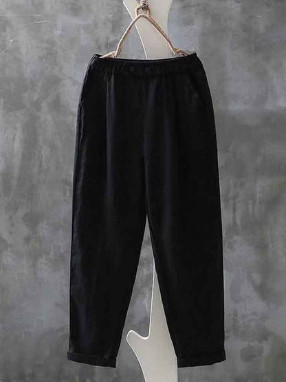 Cardydony Women's Simple Linen Blend Elastic Waist Casual Pants