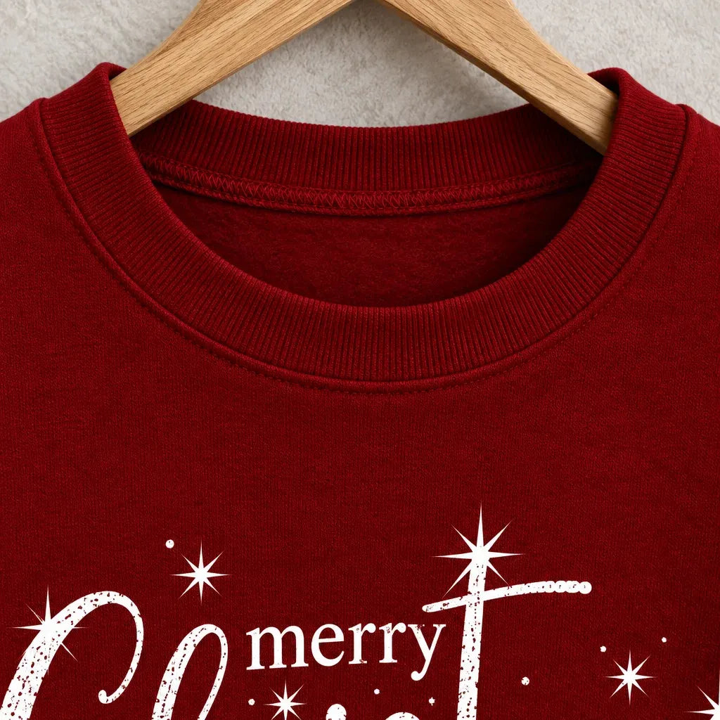 Cardydony Women's Festive Merry Christmas Snowflake Print Relaxed Fit Red Crewneck Sweatshirt