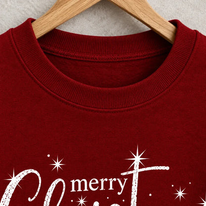 Cardydony Women's Festive Merry Christmas Snowflake Print Relaxed Fit Red Crewneck Sweatshirt