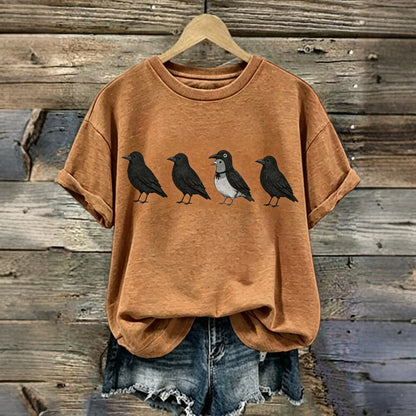 Cardydony Women's Halloween Fun Crow Print T-shirt