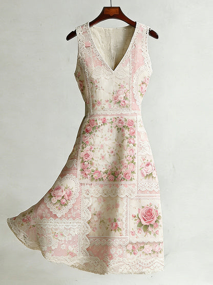 Cardydony Women's Retro Bohemian Floral Pattern Casual Sleeveless Dress