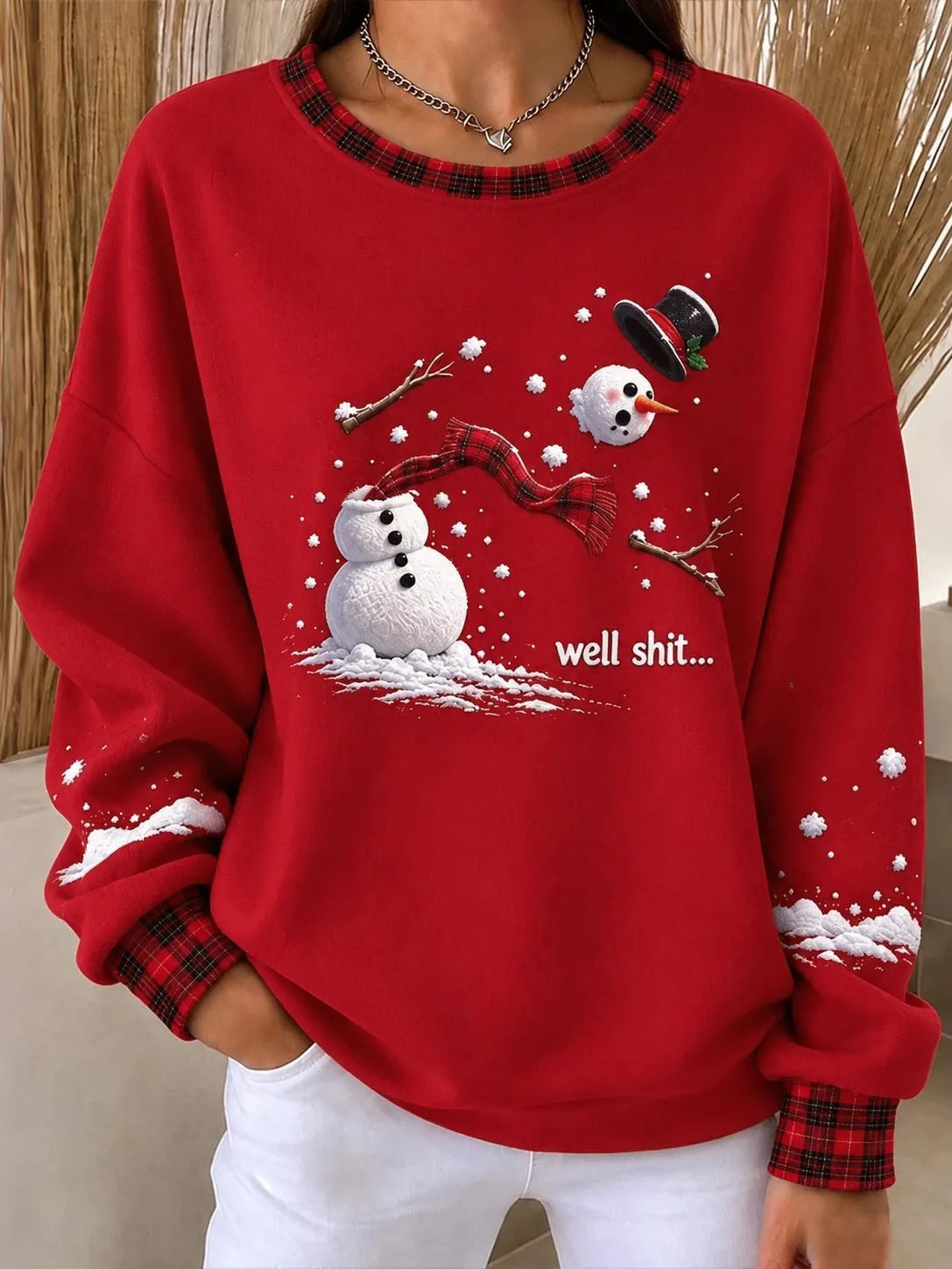 Cardydony Women's Christmas Snowman Print Crew Neck Casual Sweatshirt