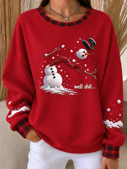 Cardydony Women's Christmas Snowman Print Crew Neck Casual Sweatshirt