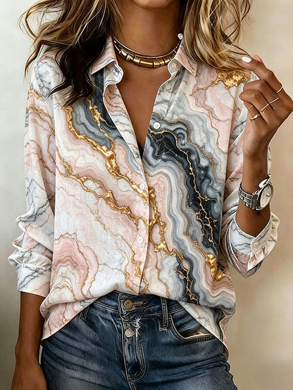 Cardydony Abstract Marble & Fluid Viens Art Comfy Linen Blouse