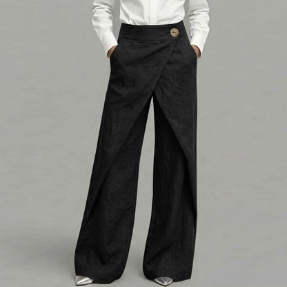 Cardydony Women's Casual Retro Slanted Button Cotton And Linen Pants