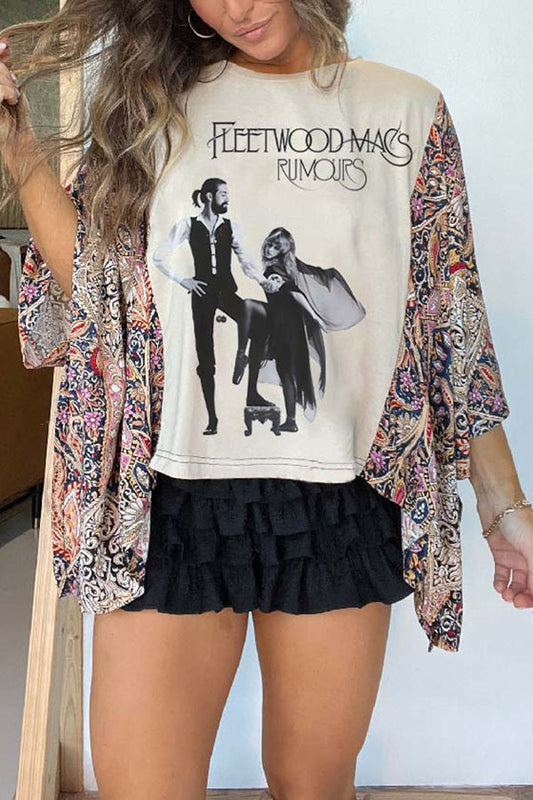 Cardydony Women's Unique Ethnic Print Batwing Sleeve Loose Top