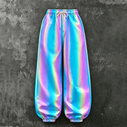 Cardydony Women's Stylish Tech Inspired Stripe Art Print Casual Pants
