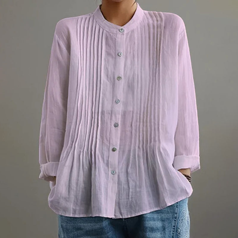 Cardydony Casual Buttoned Solid Color Long Sleeve Stand Collar Shirt