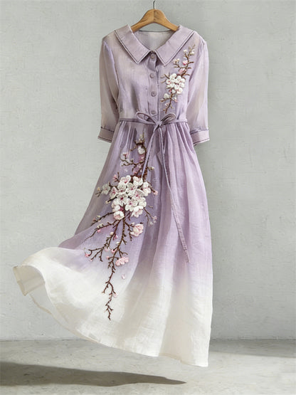 Cardydony Classy Flowers Gradient Vintage Flowy Maxi Dress