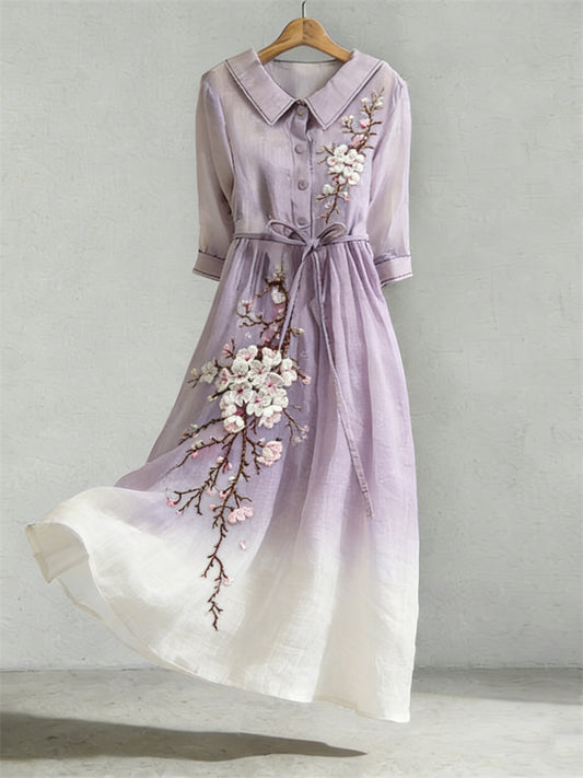 Cardydony Classy Flowers Gradient Vintage Flowy Maxi Dress