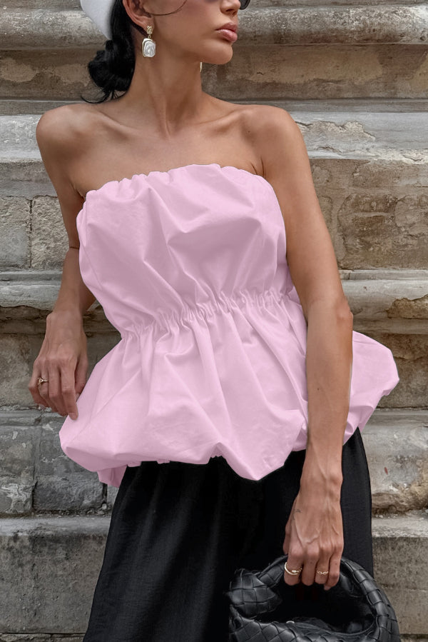 Cardydony Women's Solid Color Sleeveless Off-shoulder Elastic Waist Strapless Top