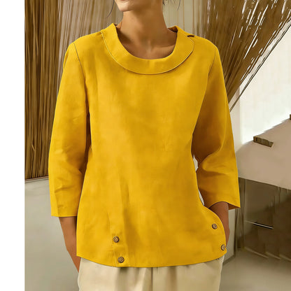 Cardydony Loose Cotton And Linen Solid Color Casual Navy Collar Shirt