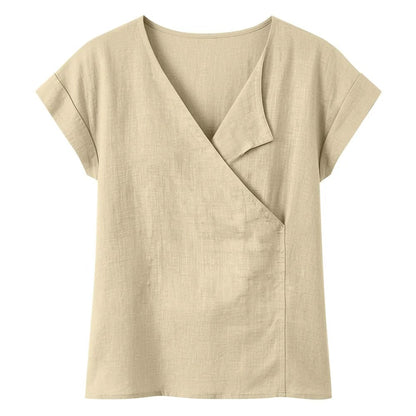 Cardydony Women's Casual Loose V-neck Cotton And Linen Top