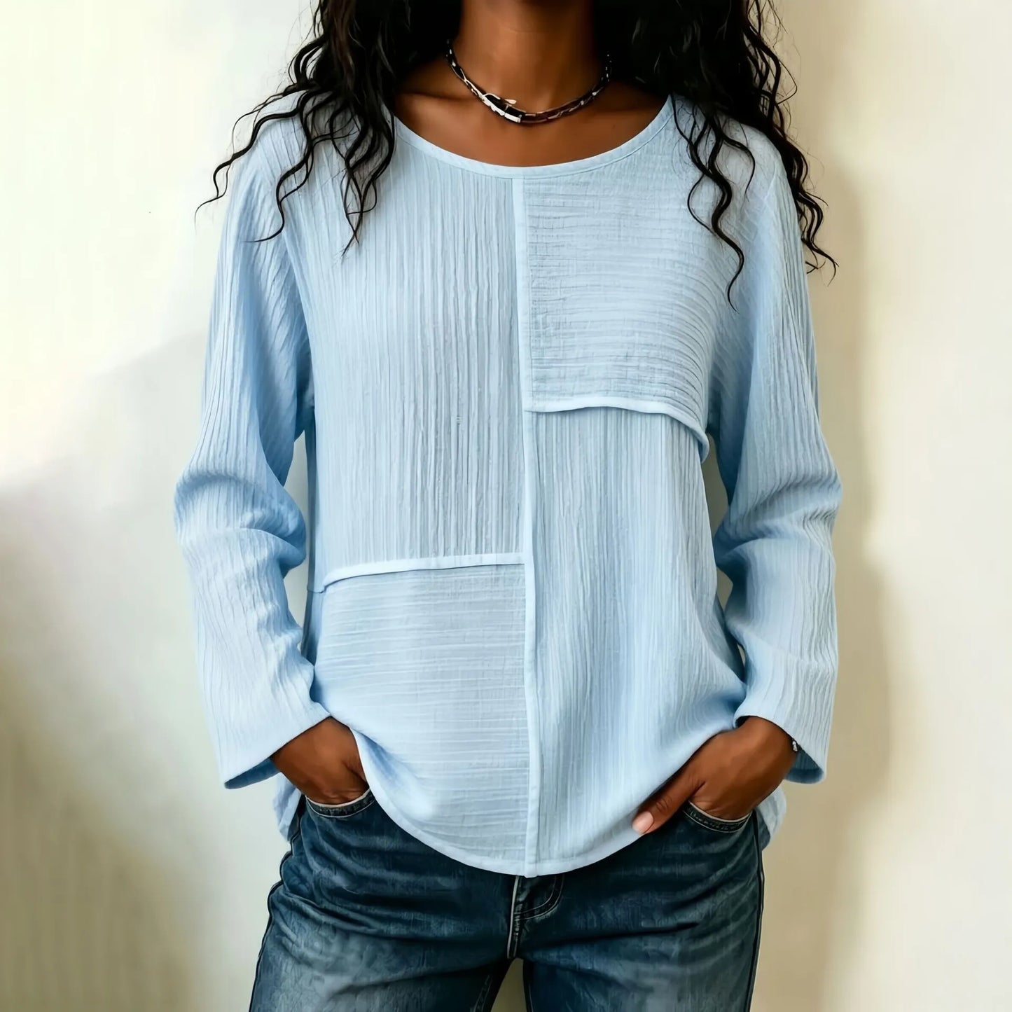 Cardydony Women's Textured Striped Patchwork Loose Batwing Sleeve Casual Blouse