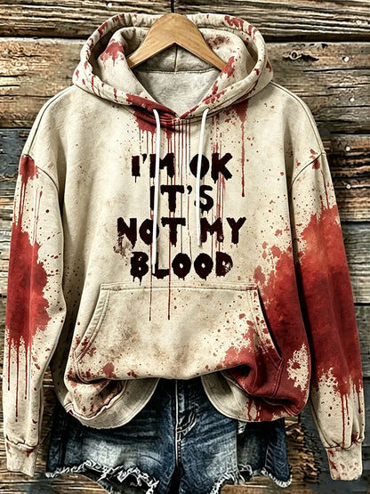 Cardydony Women's Halloween "i'm Ok It's Not My Blood" Bloodstain Print Hoodie