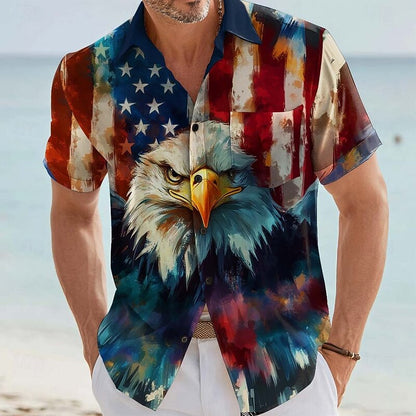 Cardydony Men's Eagle Us Flag America's 250th Anniversary Pocket Button Up Shirt