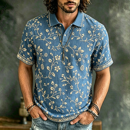Cardydony Men's Causal Spring Summer Floral Art Print Flowy Polo Shirt