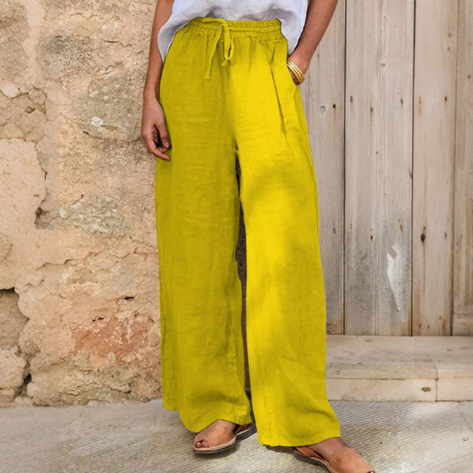 Cardydony Casual Loose Drawstring Solid Color Linen Pants