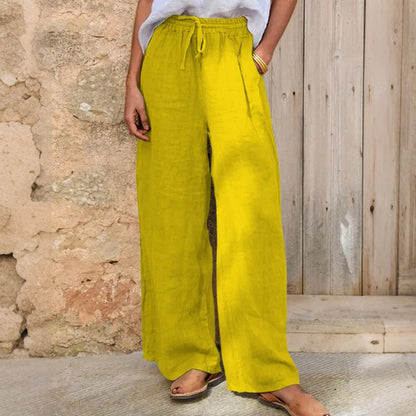 Cardydony Casual Loose Drawstring Solid Color Linen Pants