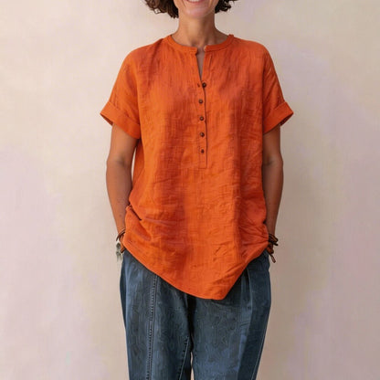 Cardydony Women's Solid Color Stand Collar Button Linen Blend Shirt