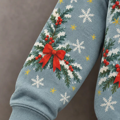 Cardydony Women's Cute Santa Snowman Reindeer Christmas Print Relaxed Fit Blue Pullover Hoodie