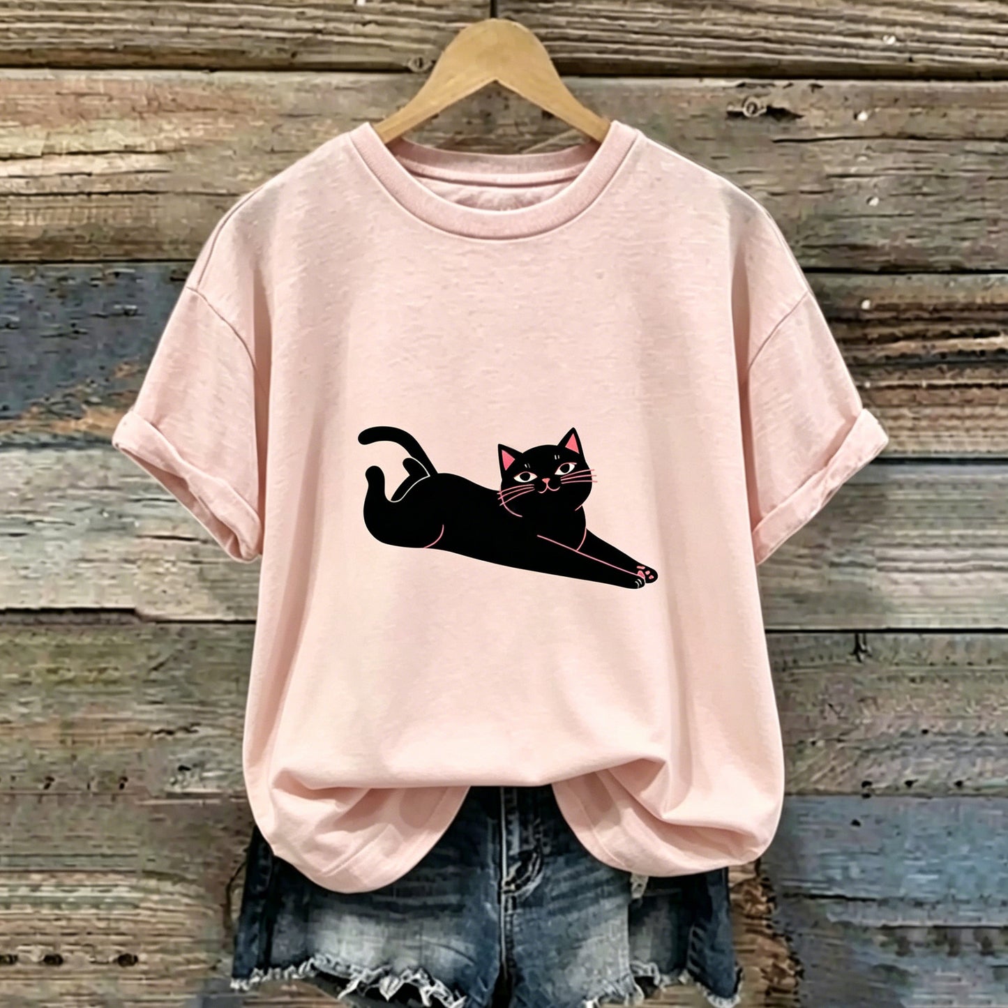 Cardydony Women's Cute Cat Print Casual T-shirt