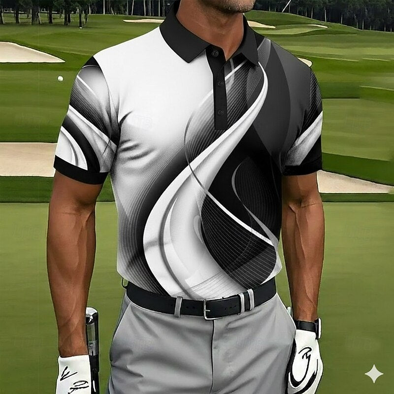 Cardydony Men's Geometic Golf Sports Polo Shirt
