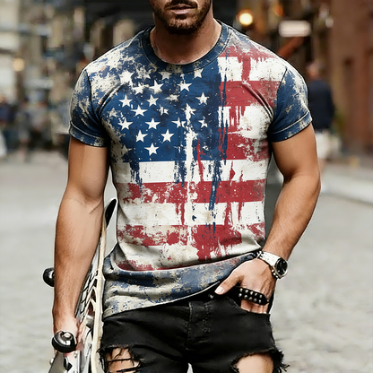 Cardydony American Flag Element Retro Washed T-shirt