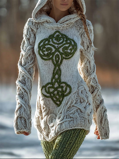 Viking Tree Of Life Celtic Chunky Hooded Sweater Dress