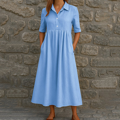 Cardydony Casual Short Sleeve Pocket Shirt Midi Dress