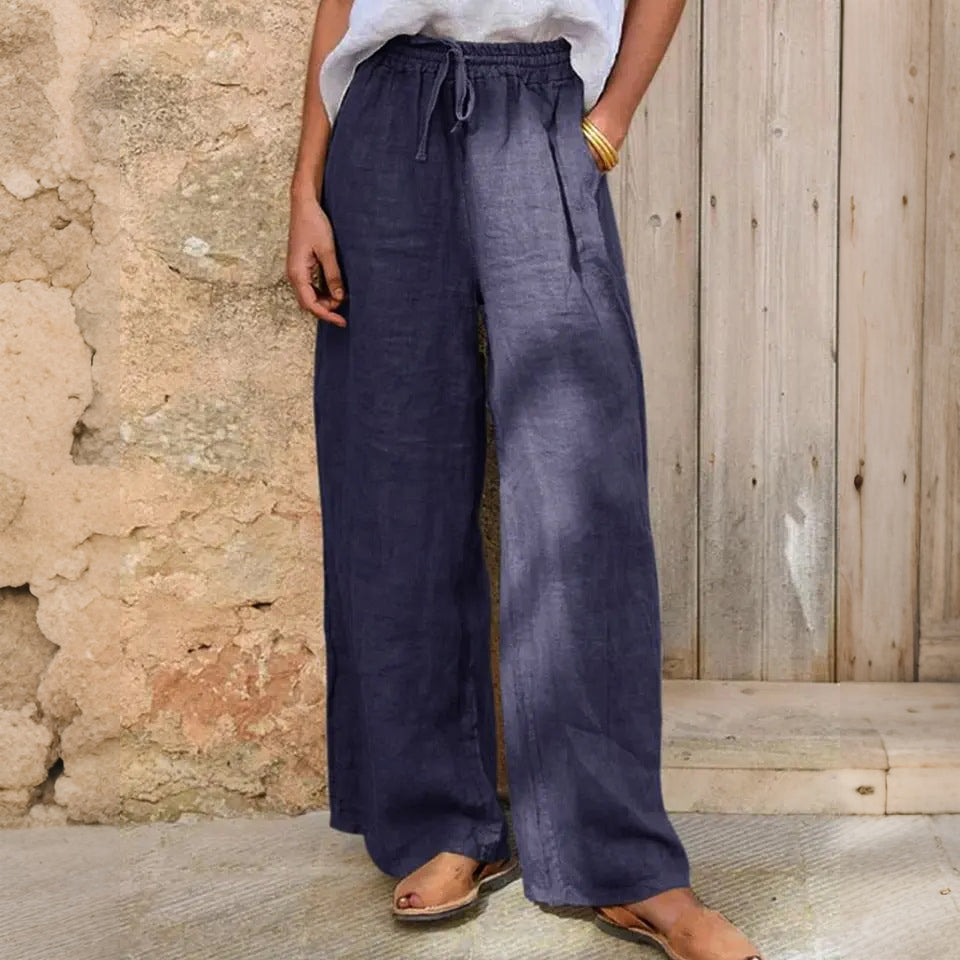 Cardydony Casual Loose Drawstring Solid Color Linen Pants