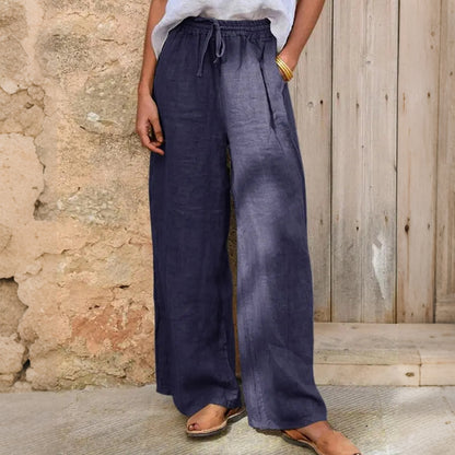 Cardydony Casual Loose Drawstring Solid Color Linen Pants
