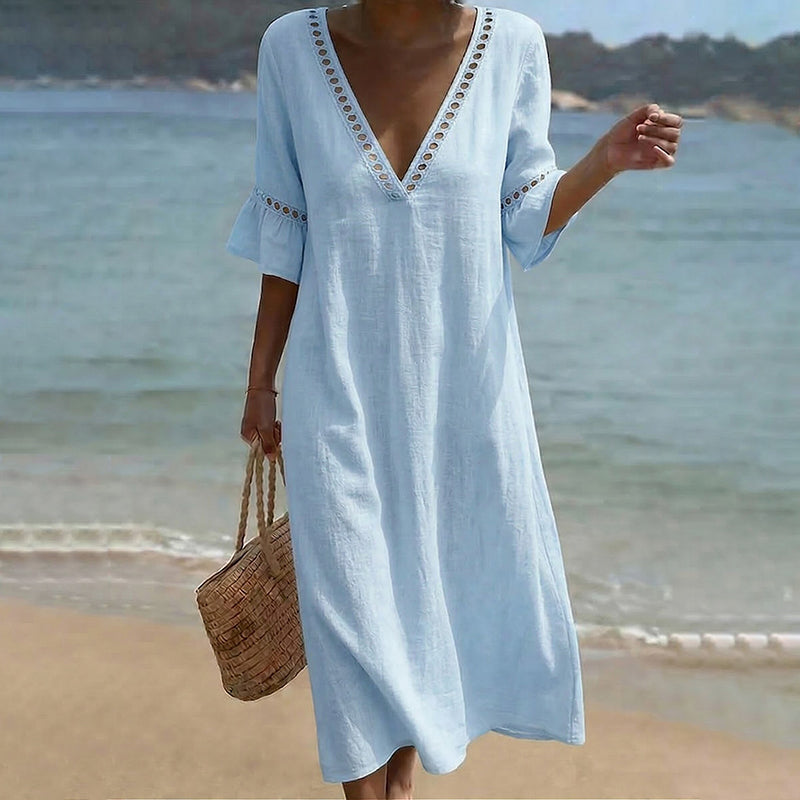 Cardydony Women's Solid Color Linen Blend Casual Maxi Dress