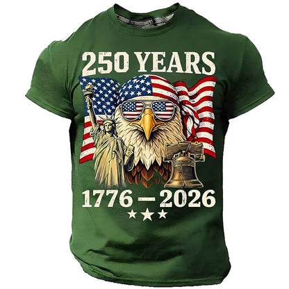 Cardydony Men's Anniversary 250 Years 1776 2026 Cool Bald Eagle Sunglasses Statue Of Liberty Us Flag T Shirt