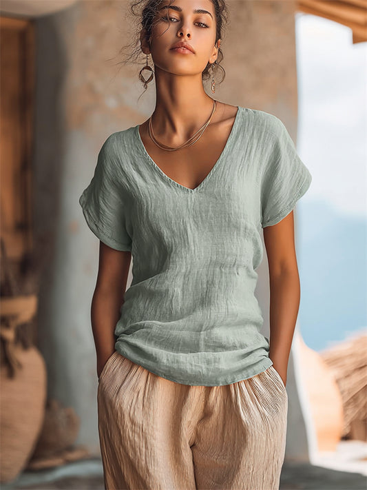 Cardydony Vintage Solid Color Breathable Linen Shirt