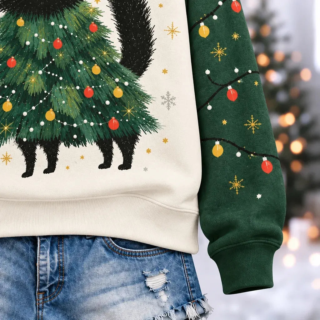 Cardydony Women's Christmas Funny Black Cat Casual Pullover Hoodies
