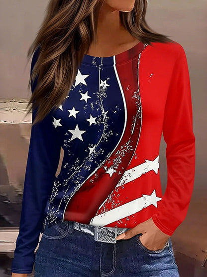 Cardydony Women's Retro American 250th Anniversary Patriotic Long Sleeve T-shirt