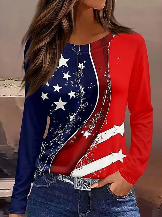 Cardydony Women's Retro American 250th Anniversary Patriotic Long Sleeve T-shirt