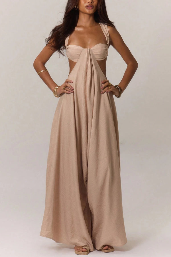 Cardydony Women's Solid Color Casual Camisole Loose Stretch Wide-leg Jumpsuit