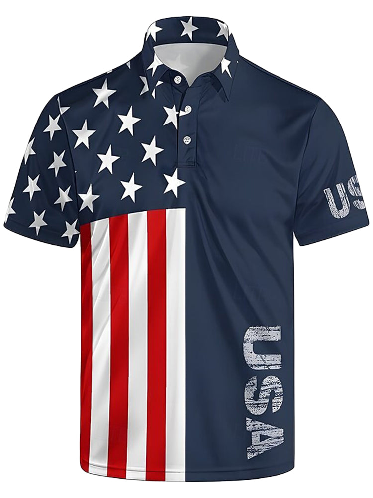 Cardydony Men's American Us Flag Veterans Print Polo Shirt