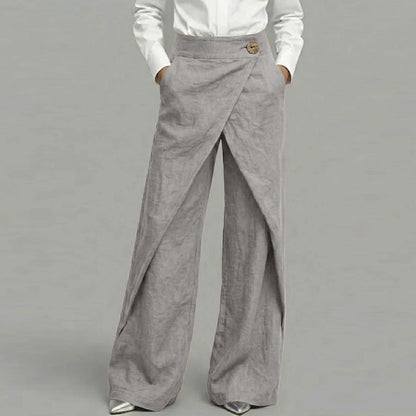 Cardydony Women's Casual Retro Slanted Button Cotton And Linen Pants