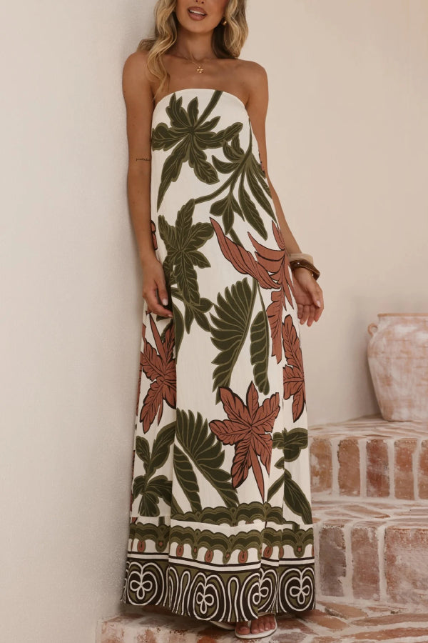 Cardydony Women's Botanical Print Sleeveless Off-shoulder Resort-style Loose Maxi Dress