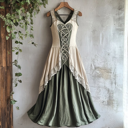 Cardydony Viking Tribal Celtic Knot Art Lace Linen Tank Dress