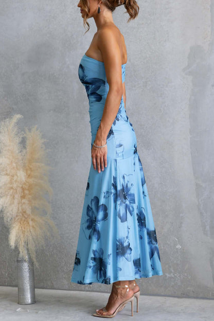 Cardydony Women's Floral Print Elegant Mesh Off-shoulder Fitted Maxi Dress