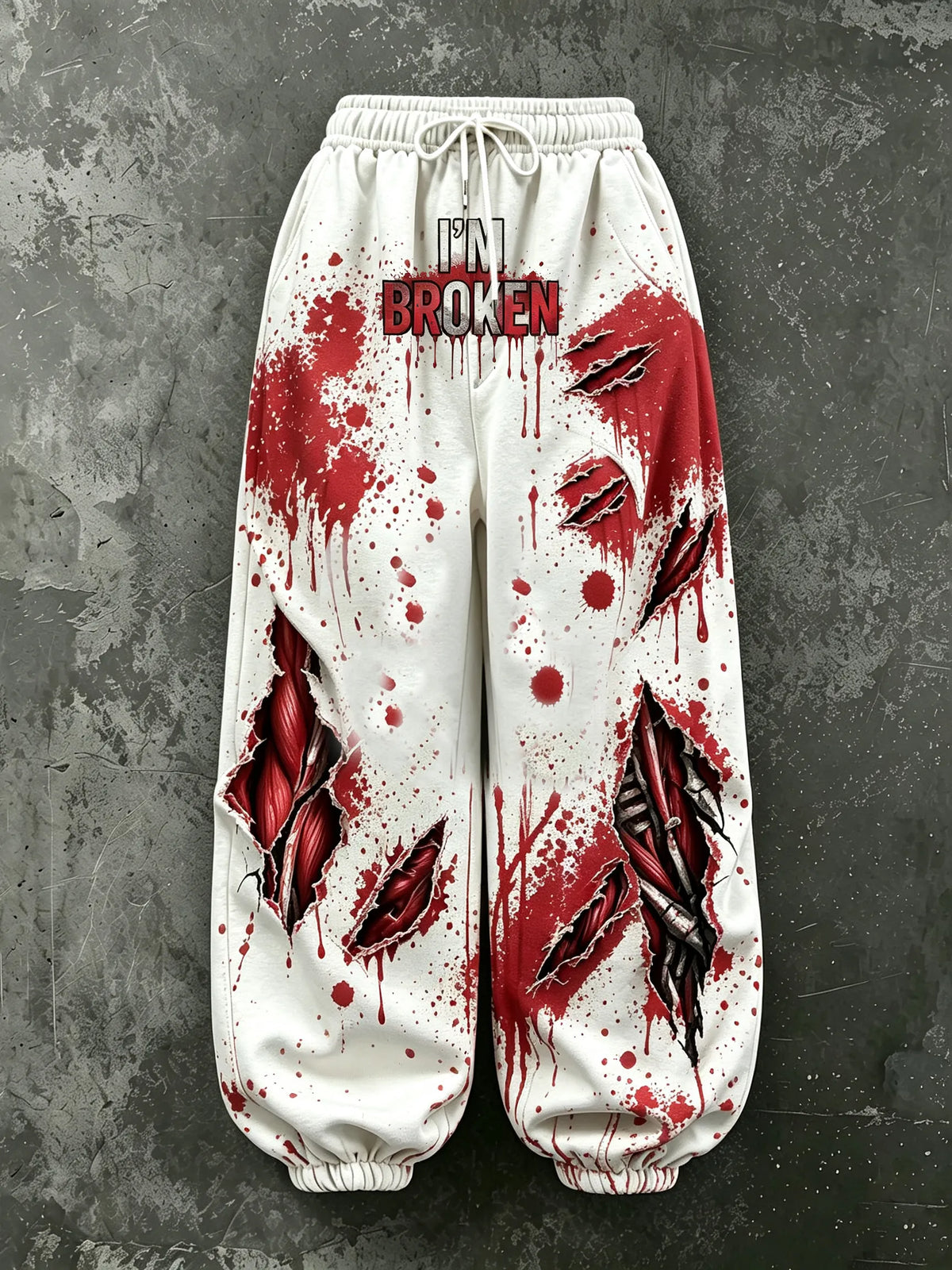 Cardydony Women's Bloodstained Series Muscle "i'm Broken" Printed Pants