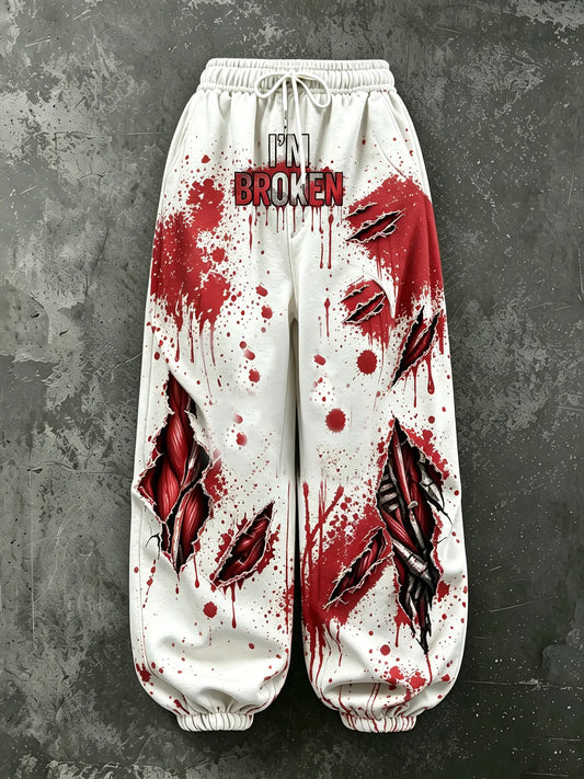 Cardydony Women's Bloodstained Series Muscle "i'm Broken" Printed Pants