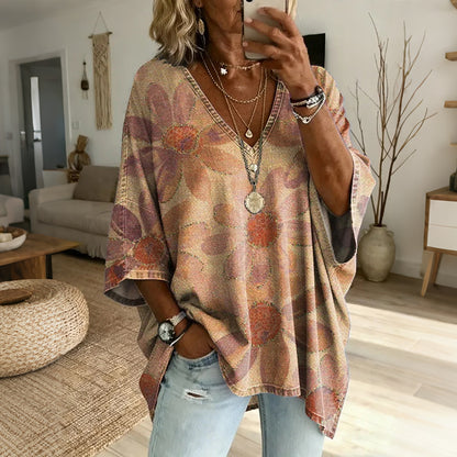Cardydony Women's Vintage Floral Art Print Casual Loose Cotton Top